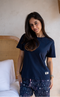 Women Summer Pajama set Dark Blue T-shirt + Stars Shorts